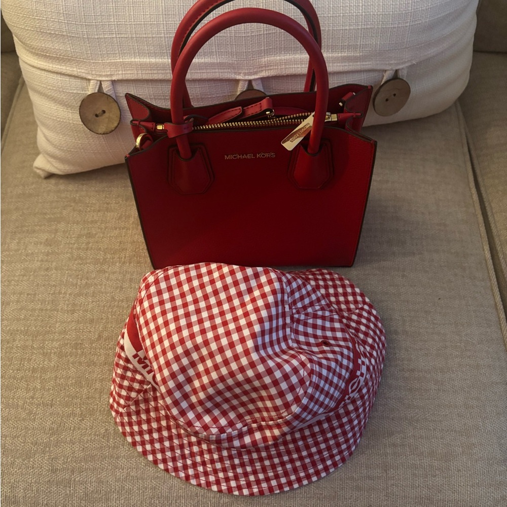 Michael Kors Red Handbag with Checkered Hat